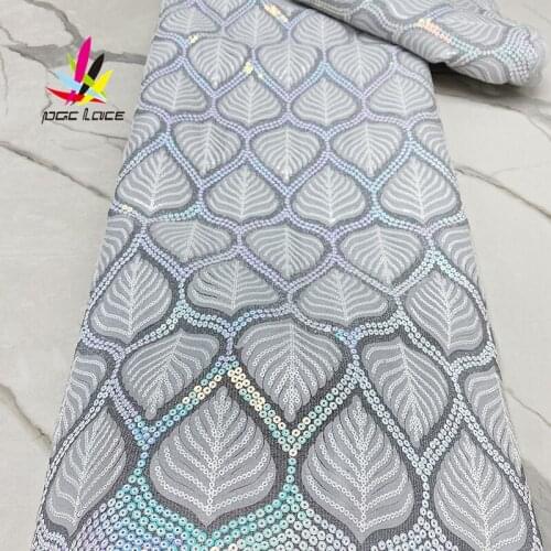 Hot Sale Nigerian Sequins Velvet Lace Fabrics 2021 African Embroidery Tulle Lace Fabrics For Women 5 Yards