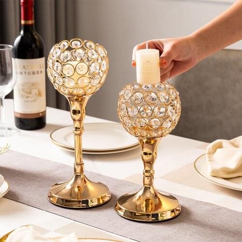 Crystal Hollow Candle Holder Festival Desktop Candlestick Wedding Party Ornament Romantic Table Centerpiece Home Decoration 2021
