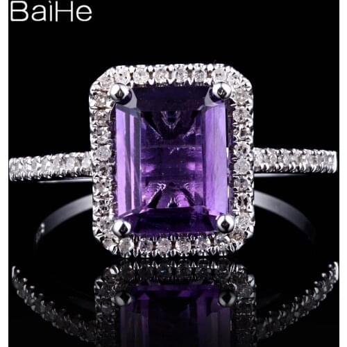 BAIHE Sterling Silver 925 1.9ct Flawless Emerald Genuine Amethyst Anniversary Wedding Women Trendy Fine Jewelry Amethyst Ring