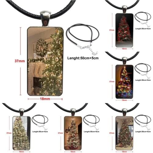 Beauty Christmas Tree For Women Kids Glass Cabochon Pendant Necklace Rectangle Fashion Necklace