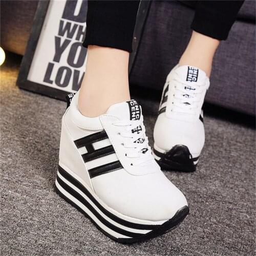 High Flat Platform 9cm Height Increasing Casual Shoes Woman 2020 Spring New Hidden Wedge Sneakers Female Vulcanize Shoes