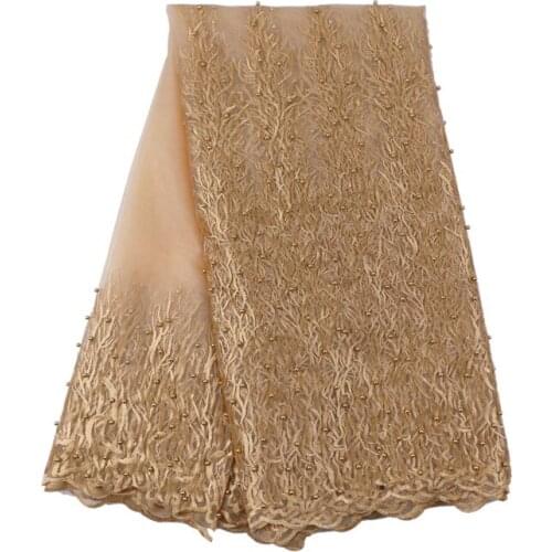 Nigerian Tulle Lace Fabrics 2017 Elegance beige African Lace Fabric/ High Quality French Mesh Lace Fabric (11