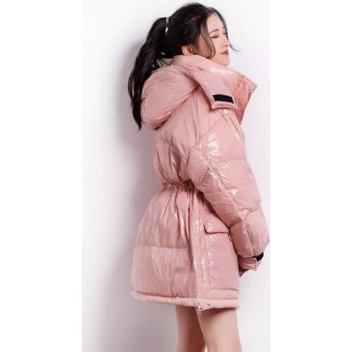 Trendy New Winter Women Candy Color Hooded Warm Snow Down Coat 90% White Duck Down Parkas Loose Stand Collar Windproof Outwear