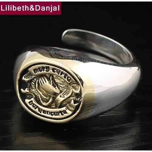 Men Ring 100% Real 925 Sterling Silver Letter Prayer Hand of God Adjustable Ring jewelry anillos plata 925 para mujer 2020 R06