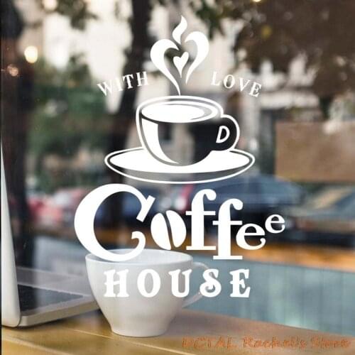 DIY Coffee Shop Sticker Dining Room Kitchen Mug Cup Vinyl Wall For Window CAFE Decor With Love Coffee House