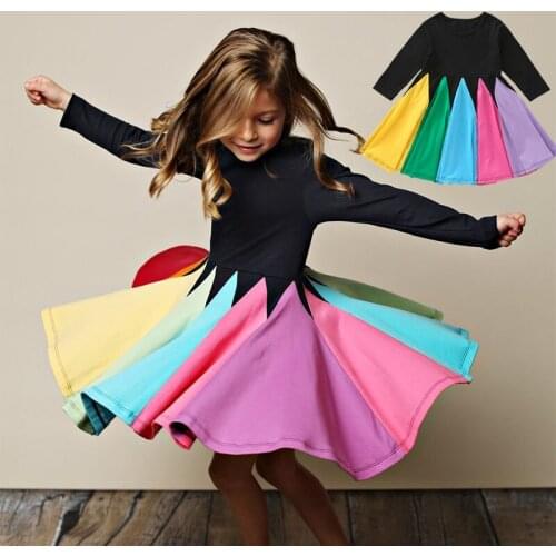 Rainbow Baby Dress For Girl Clothes Printing Girls Princess Dresses Long Sleeve Autumn Winter Stripe Colorful Girls Party Dress