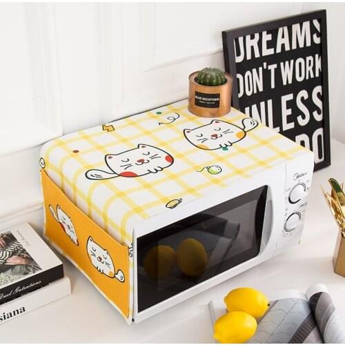 Nordic style Cotton and hemp yellow cat lattice Microwave oven dust cover Cobertura para beterraba Cubierta de polvo para horno