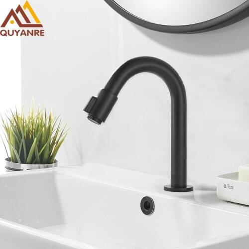 Quyanre Black Chrome Basin Faucet Single Cold Water Mixer Tap Deck Mounted Brass Water Crane For Kitchen Sinlge Knob Water Tap