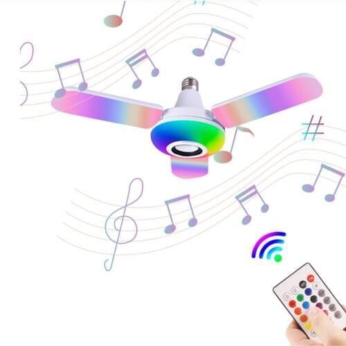 Bluetooth Music Light RGB 3/4 Leaves Fan Shaped Smart Speaker E27 LED Bulb with Remote Control 40W 50W Foldable Bulb AC85-265V