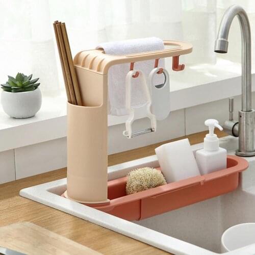 Telescopic Sink Kitchen Drainer Rack Storage Basket Bag Faucet Holder Sponge Holder Adjustable Bathroom Holder For Home Kitchen
