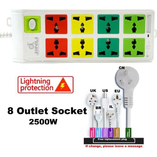 Universal extension socket 8 Power Socket with EU UK US type