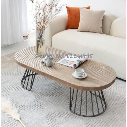 Japanese Minimalist Living Room Small Family Ring B & B Tea Table Nordic Retro Log Iron Long Table Designer