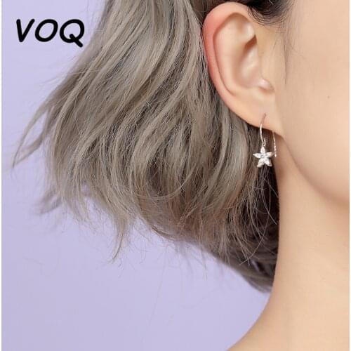 VOQ 925 Sterling Silver Exquisite Flower Ms. Earrings Semi-round Earrings Wedding Jewelry Pendant