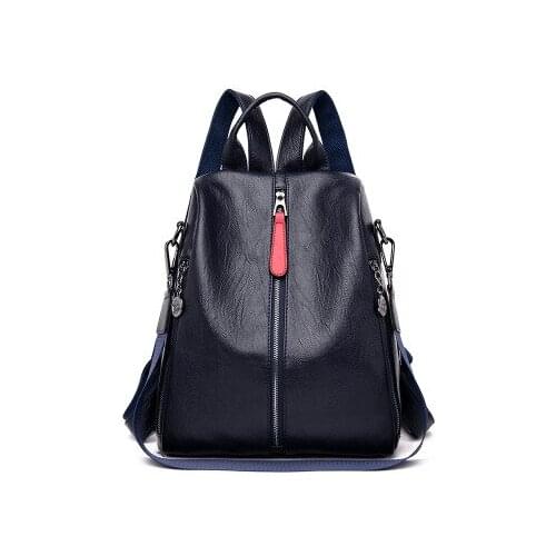 Women fashion black blue brown backpack for female pu leather daily casual daypack