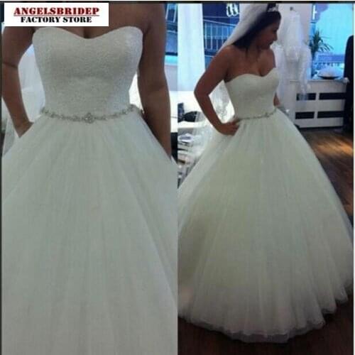 ANGELSBRIDEP Sweetheart Ball Gown Wedding Dresses Simple Design Tulle Vestido De Noiva Natural Waist Floor-Length Bride Dress