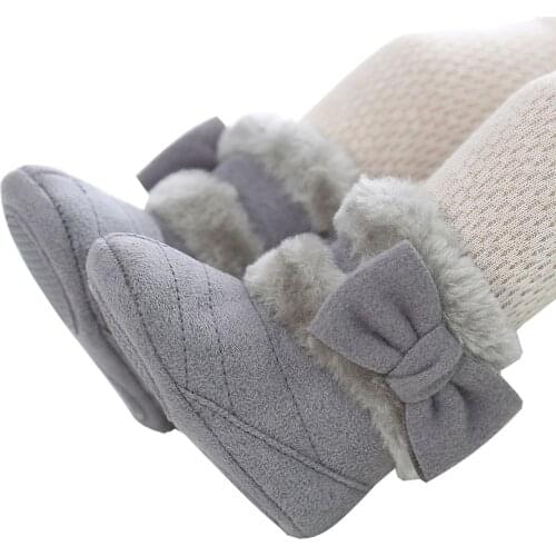 0-18M Newborn Winter Baby Girl Shoes Snow Boots Footwear Butterfly-knot Button Plush Ankle Warm Baby Shoes Baby Boots Non-slip