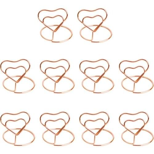 10pcs Heart Shape Place Memo Card Holder Lovely Wire Table Number Holders With Base For Restaurant Wedding Banquet