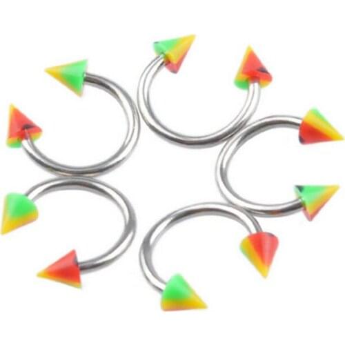 10pcs body piercing jewelry strip color ball 3mm spike surgical barbell labret ring lip piercing jewelry circular horseshoe ring