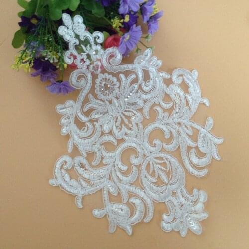 1Piece New Style Bling Sequins Embroidered Bridal Dress Wedding Decorative Sewing Boutique Lace Applique Trim Craft For 2020