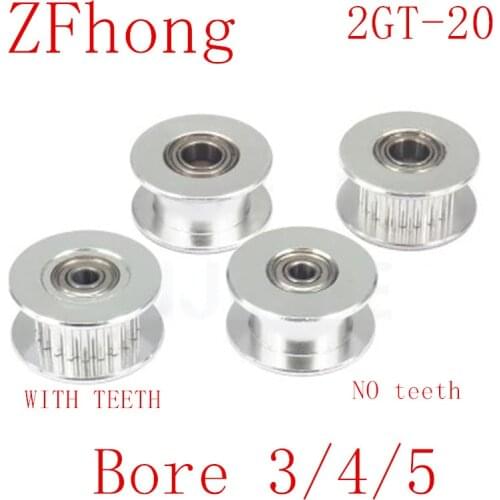 2GT 20 Teeth synchronous Wheel Idler Pulley Bore 3mm 4mm 5mm 8mm with Bearing for GT2 Timing belt Width 6MM