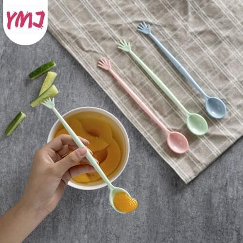 3Pcs/set Two in one Fork Spoon Cartoon Hand Shape Fruit Fork Soup Spoon Double Head Household Tableware DIY Kitchen Accessories