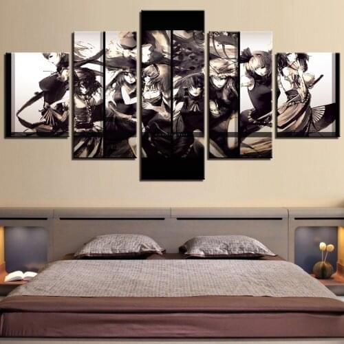 5 Pieces Cartoon Canvas Wallpapers Balck White Anime Characters Posters Boys And Girls Picture Team Painting For Home Room Decor