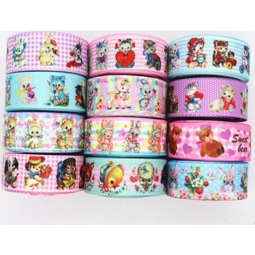 5 Yards 1'' 25MM Cute Animals Printed Grosgrain Ribbons For Hair Bows DIY Handmade Materials Y20010902
