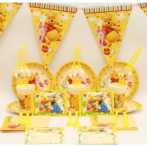 93pcs Winnie the Pooh Theme Kids Baby shower Gender Reveal Birthday Party Decoration Party Supplies Kids Favor