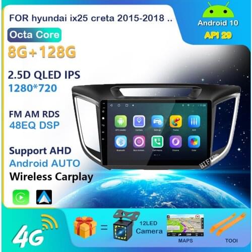 Android 10 4GB RAM+64GB ROM DSP Car Radio multimedia Video player GPS Navigation Carplay For hyundai Creta ix25 2 din no dvd