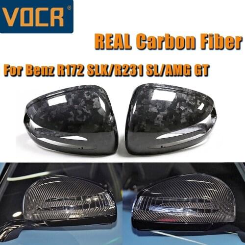 2 Pcs Real Carbon Fiber Mirrors For Benz R172 SLK 2012-2015 R231 SL AMG GT Full Carbon Fiber Rearview Sider Mirror Cover(Forged)