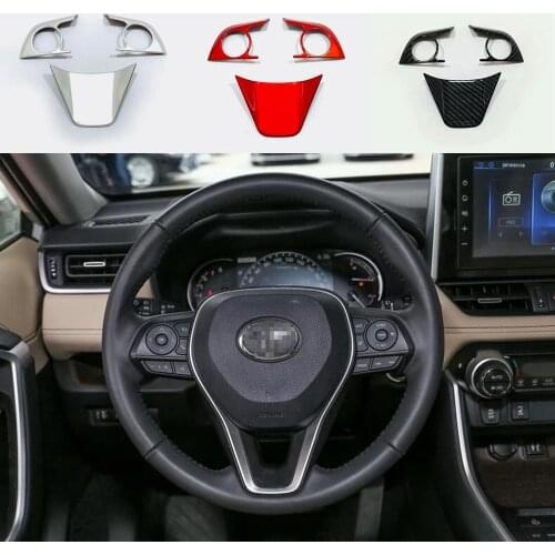 Steering Wheel Decoration Cover Trim Interior Refit Fit For Toyota RAV4 RAV 4 2019 Matte / Carbon Fiber / Red