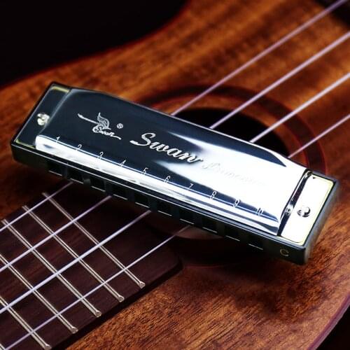 Silver Metal Swan Diatonic Blues Harmonica/ Mouthorgan 10 Holes C Key Harp Mouth Organ