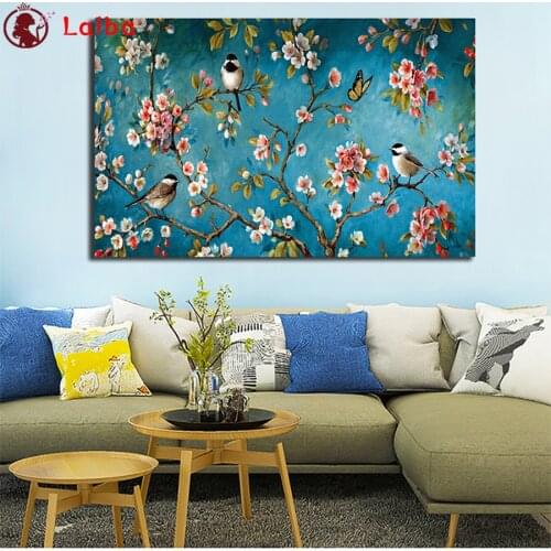 5d photo Round Diamond Painting Abstract art, flower and bird illustration Full Drill Square Mosaic Home Decor Handmade