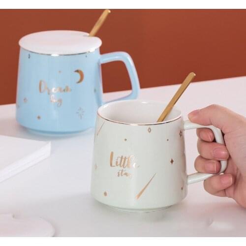 Ceramic Starry Sky Cup With Lids Spoon Large Capacity Coffee Mug Personality Creative Trend Couple Cup Student Friends Gift Cup