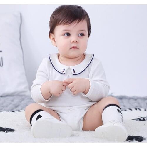 White Baby Romper Newborn Embroidery Clothing Long Sleeves Toddler Boy Boutique Clothes One Piece Infant Soft Cotton Jumpsuit