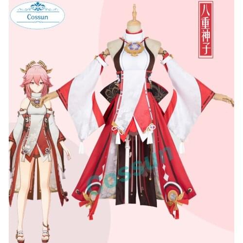 Game Genshin Impact Yae Cosplay Costume Yae Guuji Cosplay Costume Sexy Women Dress Outfits Halloween Necklace Full Set