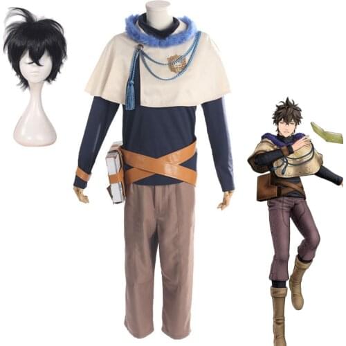 Anime Black Clover Yuno Grinbellor Cosplay Costumes Uniform Full Sets Wig Synthetic Hair Men Boys Halloween Carnival Party
