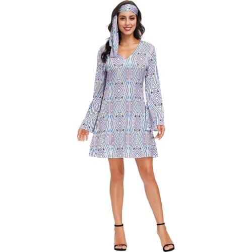 Halloween Indian Princess Cosplay Dress Costume Retro Hippie Disco Stage Performance Costume