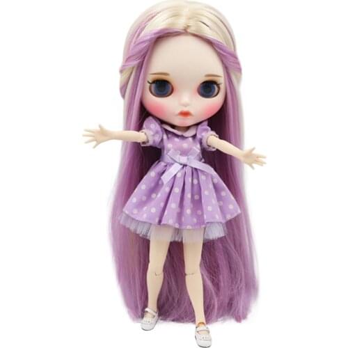 ICY DBS Blyth doll blonde mix purple and pink hair Carved lips Matte face Joint body 1/6 bjd BL6025/2137/6122