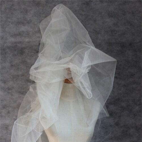 Lace4 5Yards Thin Solid White Lace Fabric Transparent Wedding Cloth Microbeads Mesh Fabric Hard Modelling Wedding Dress Fabric