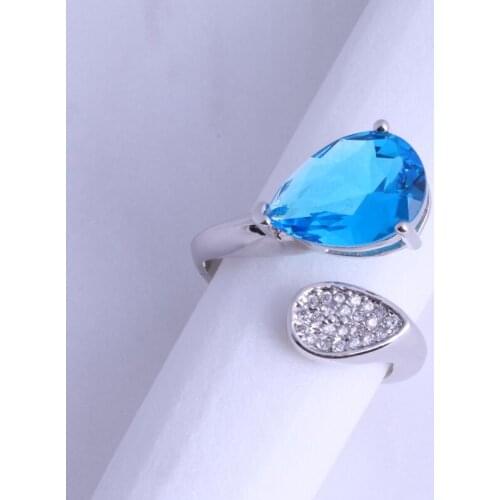 Love Monologue Everlasting Blue Sky Crystal Cubic Zirconia Water Drop Ring for Women J0560 Size 6 / 7 / 8 / 9 Fast Shipping