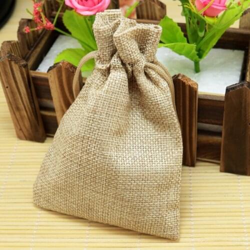 10x14cm 100pcs Natural Jute Bag Sacks Drawstring gift bags for jewelry/wedding/christmas/birthday Packaging Linen pouch Bags