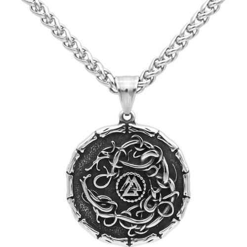 Men stainless steel Norse viking wolf pagan talisman nordic pendant necklace