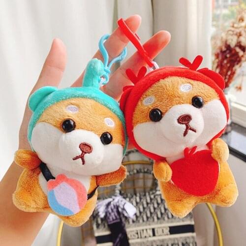 Stuffed Cartoon Plush Doll Kids Toys Akita Dog Doggy Keychains Trinkets Keyrings Car Bag Pendant Key Chain Ring Holder D832