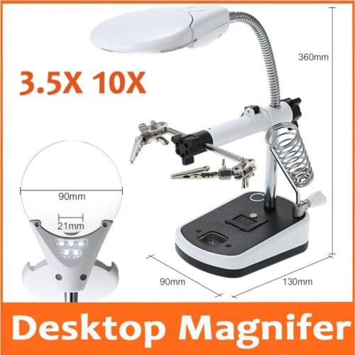 3.5X 10X 5pcs LED Lights Table Lamp LED Illuminated Desk-top Welding Magnifier Magnifying Glass Cell Phone Circuit Board Repair