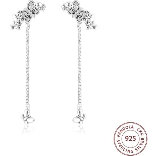 Genuine 925 Sterling Silver Earring Bedazzling Butterflies Drop Dangle Earrings For Women Fine Jewelry Pendientes Mujer