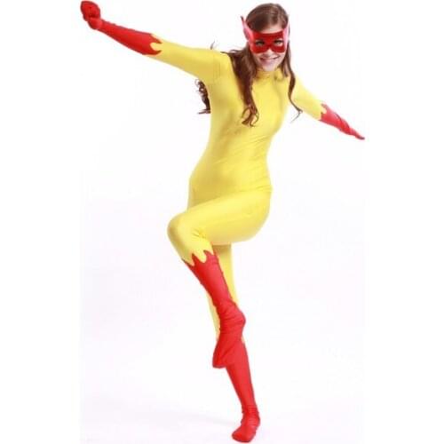 Fire Pattern Girl Cosplay costume Spandex Female Superhero Costume Lady Cosplay Comic Costume Halloween Costume