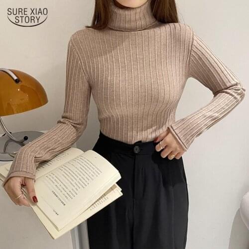 Autumn Gentle Warm Elegant Casual Slim Sweater Elastic Solid Knitted Sweater 2021 Winter Turtleneck Pullover Sweater Tops 17215