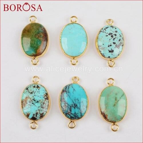 BOROSA Oval Gold Bezel 100% Natural Blue Stone Gems Druzy Connector for Bracelet & Necklace Making Drusy Jewelry ZG0167