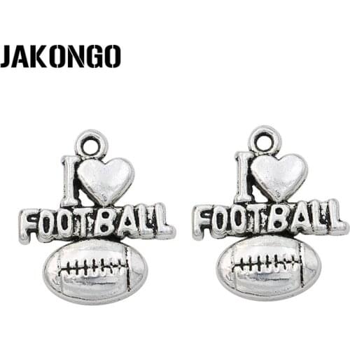 10Pcs Tibetan Silver Plated I Love Football Charms Pendants for Jewelry Making Bracelet DIY Handmade 21x18mm